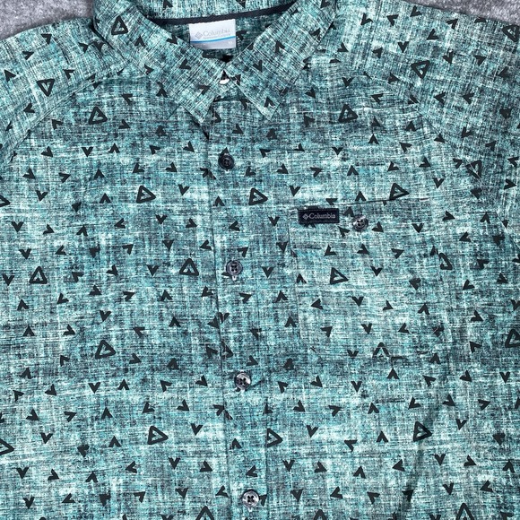 Columbia Rapid Rivers Shirt Men's Medium Green All‎ Over Print Short Sleeve - Picture 1 of 7